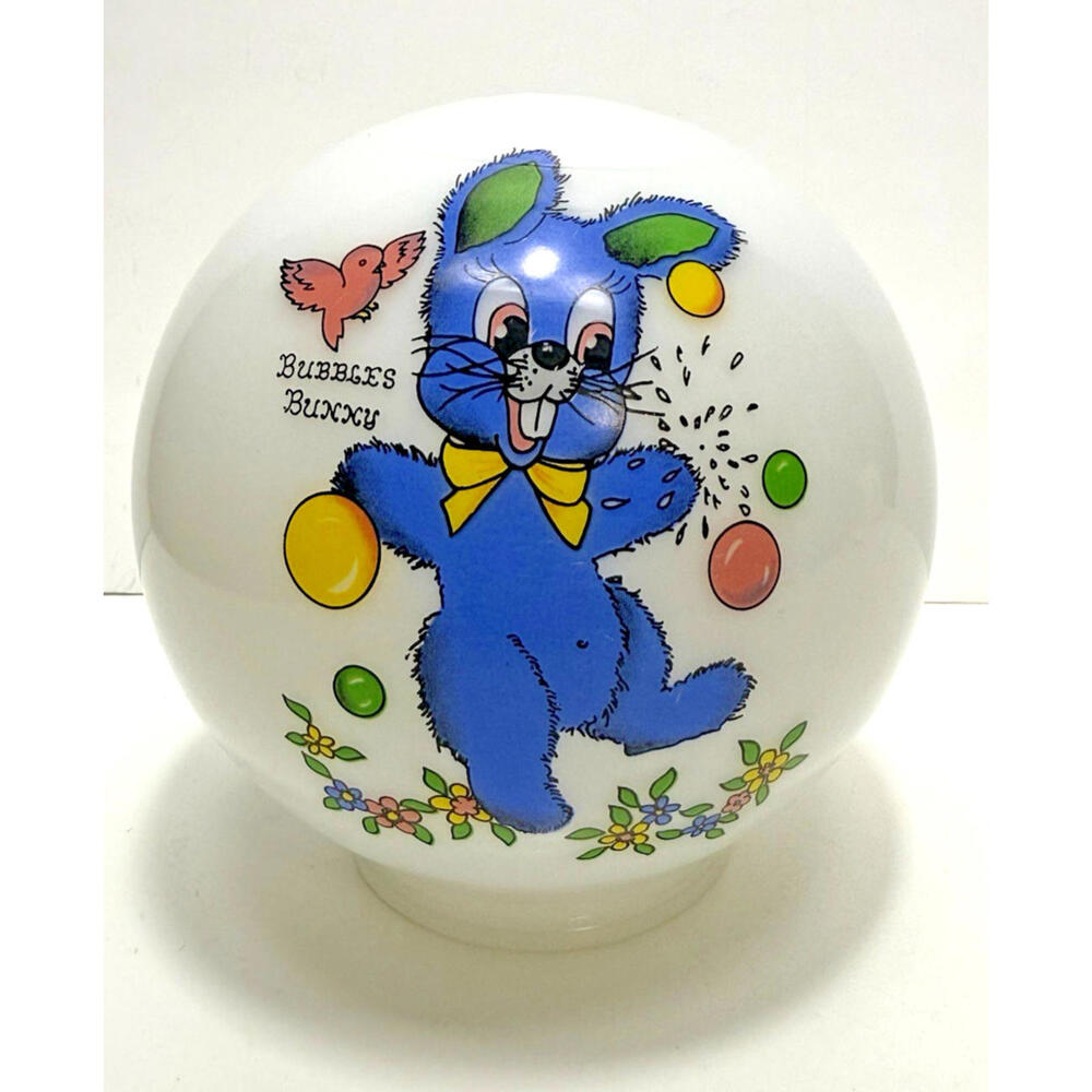 Vtg Blue Bubbles Bunny Rabbit Balloons Milk Glass Globe Light Cover Pink Bird